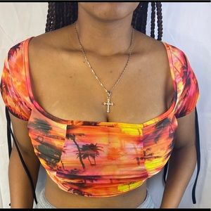 Beach Sunset pink themed Cropped mesh top
